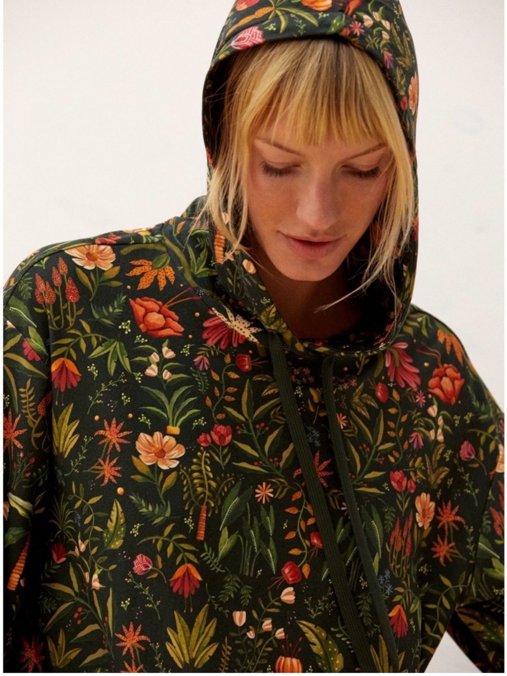 Farm Rio Anthropologie Green Botanical Hoodie